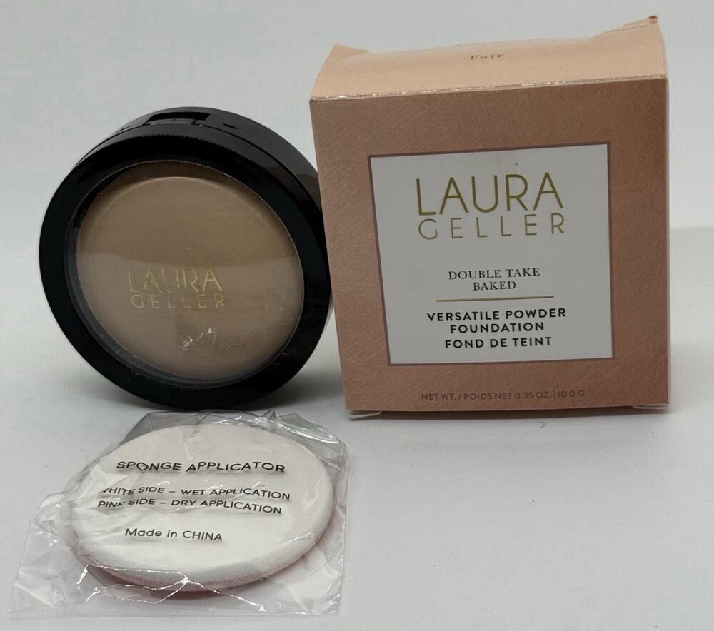 Laura Geller Double Take Baked Powder Foundation FAIR, Powder Puff New In A Box